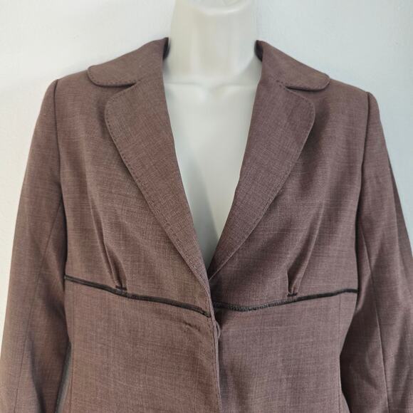 Max Studio Y2K Babydoll Long Blazer Jacket Brown Size M Velvet Trim Wool Retro - Picture 2 of 11